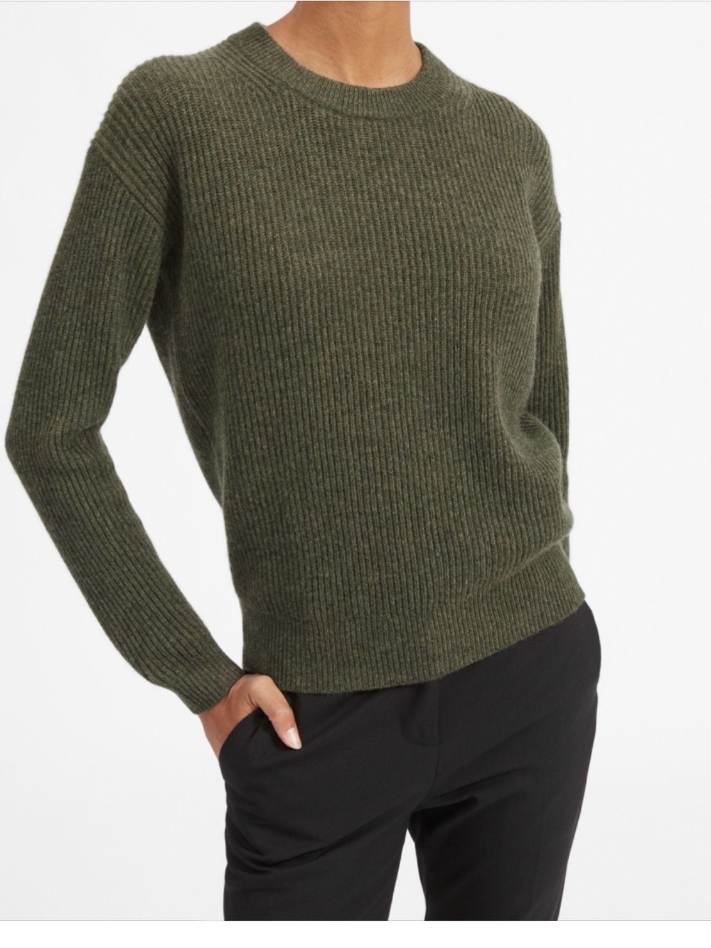 Everlane Black 100% Cashmere Rib Round Crew